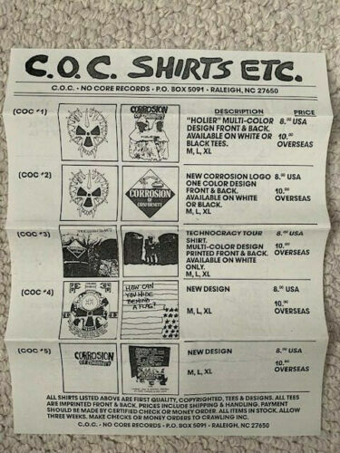 CORROSION OF CONFORMITY COC VINTAGE ORDER FORM 1987+ENVELOPE AWESOME+RARE