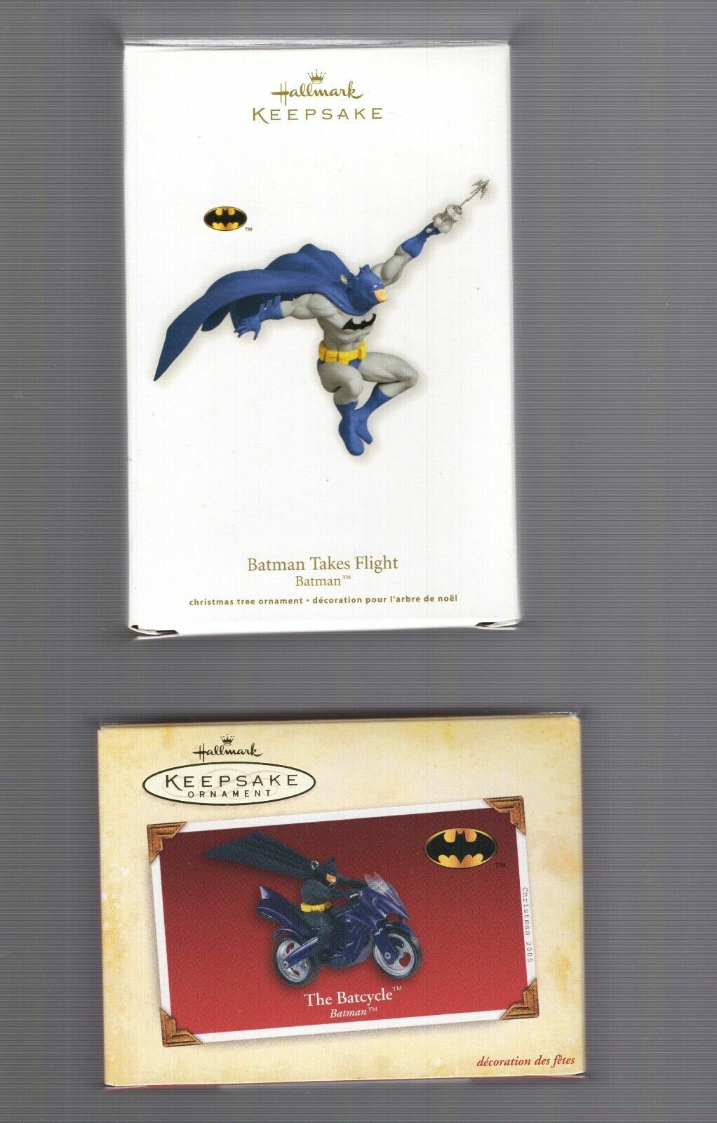 BATMAN TAKES FLIGHT+BATCYCLE HALLMARK ORNAMENTS LOT OF 2 NEW IN BOXES