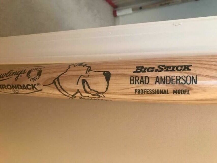 BRAD ANDERSON AUTOGRAPHED RAWLINGS BASEBALL BAT+JSA MARMADUKE ARTWORK