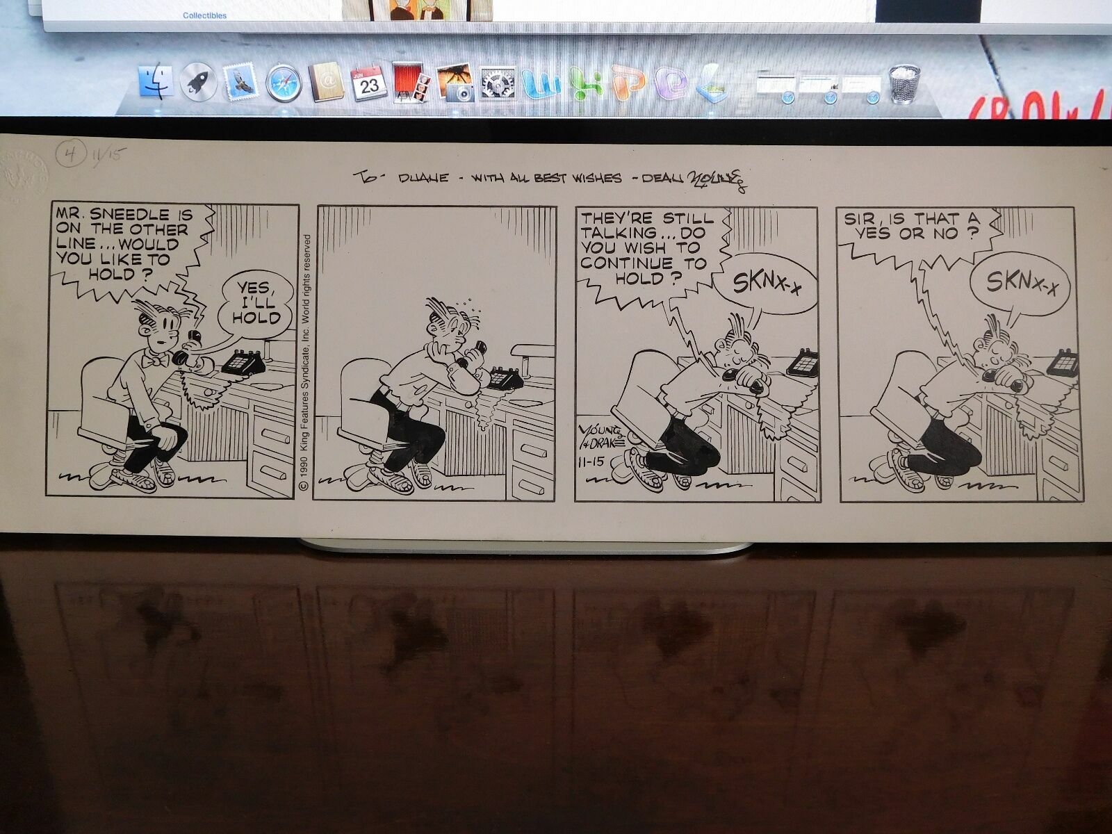 BLONDIE ORIGINAL PEN+INK “BLONDIE” DAILY 1990 RARE DAGWOOD ASLEEP AT WORK COLLECTIBLE MEMORABILIA