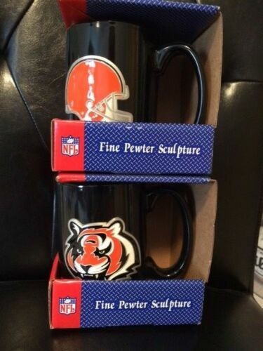 CLEVELAND BROWNS+CINCINNATI BENGALS LOT OF 2 PEWTER MUGS NEW IN BOXES NFL
