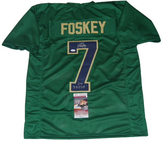 ISAIAH FOSKEY signed (NOTRE DAME FIGHTING IRISH) Go Irish Green XL jersey JSA