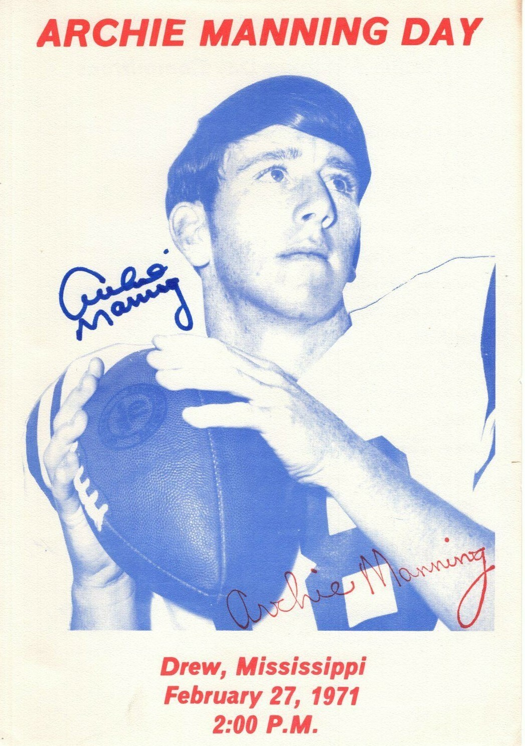 ARCHIE MANNING SIGNED AUTOGRAPHED 1971 PROGRAM SUPER RARE!!!! COLLECTIBLE MEMORABILIA