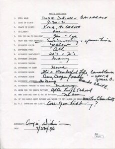 ANGIE DICKINSON HAND SIGNED+FILLED OUT 20 QUESTIONS HOLLYWOOD LEGEND COLLECTIBLE MEMORABILIA