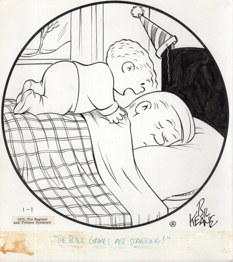 BIL KEANE SIGNED ORIGINAL ART DAILY 1972 RARE NEW YEARS DAY FAMILY CIRCUS COLLECTIBLE MEMORABILIA