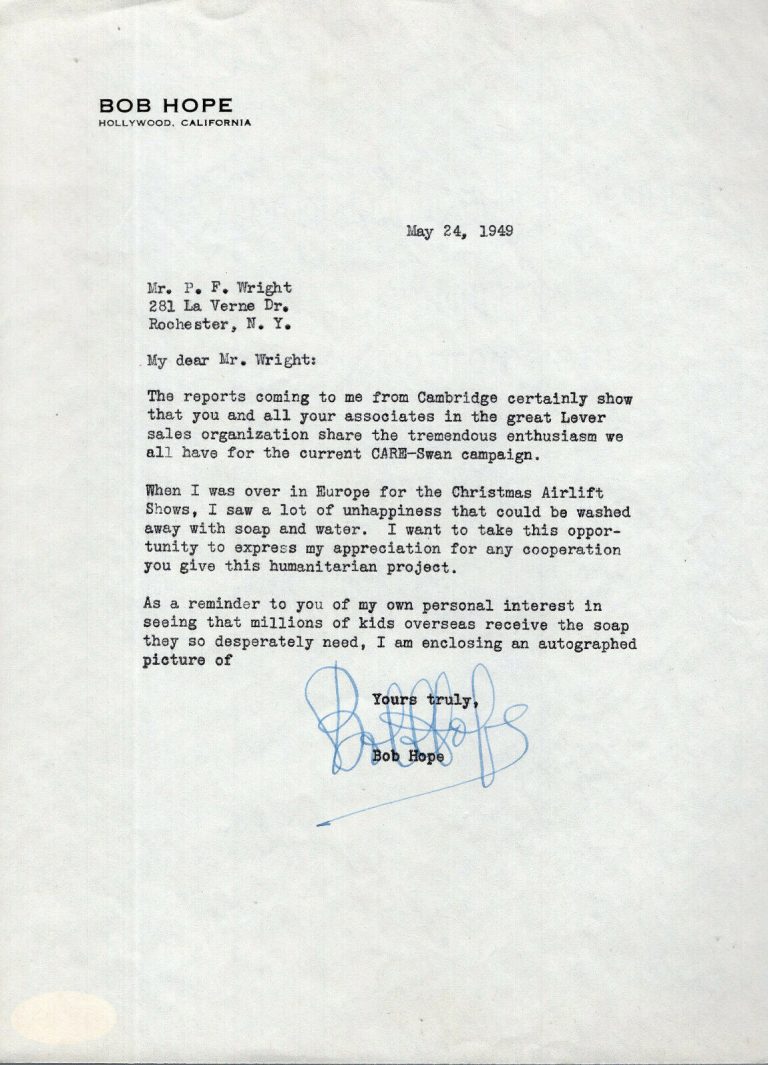 BOB HOPE HAND SIGNED VINTAGE 7×10 LETTER FROM 1949 GREAT CONTENT JSA COLLECTIBLE MEMORABILIA