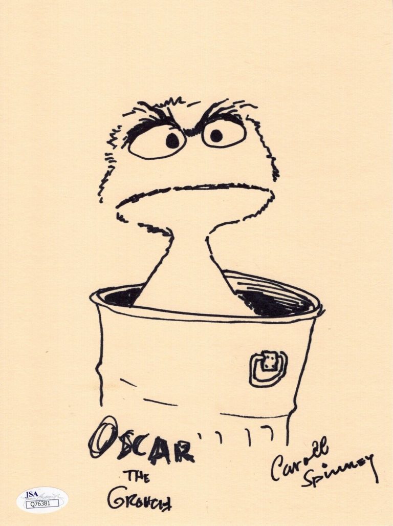 CARROLL SPINNEY AUTHENTIC HAND SIGNED 7×10 ORIGINAL DRAWING OSCAR GROUCH JSA COLLECTIBLE MEMORABILIA