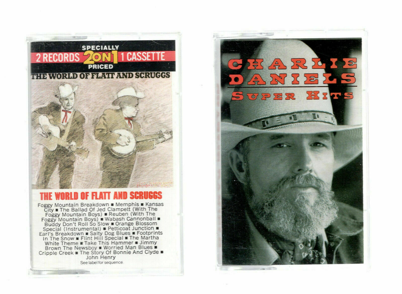 CHARLIE DANIELS+FLATT+SCRUGGS VINTAGE CASSETTE TAPES GREATEST HITS LOT OF 2