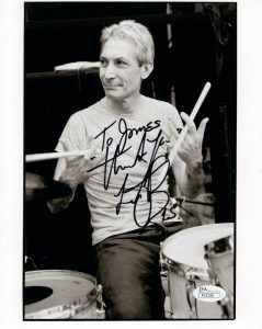 CHARLIE WATTS HAND SIGNED 8×10 PHOTO ROLLING STONES DRUMMER TO JAMES JSA COLLECTIBLE MEMORABILIA