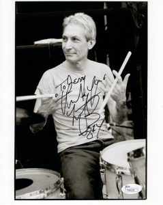 CHARLIE WATTS HAND SIGNED 8×10 PHOTO ROLLING STONES DRUMMER TO JERRY JSA COLLECTIBLE MEMORABILIA