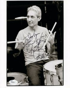 CHARLIE WATTS HAND SIGNED 8×10 PHOTO ROLLING STONES DRUMMER TO JOHN JSA COLLECTIBLE MEMORABILIA