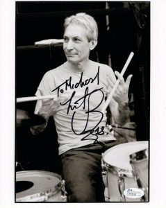 CHARLIE WATTS HAND SIGNED 8×10 PHOTO ROLLING STONES DRUMMER TO MICHAEL JSA COLLECTIBLE MEMORABILIA