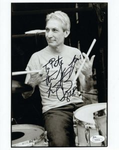 CHARLIE WATTS HAND SIGNED 8×10 PHOTO ROLLING STONES DRUMMER TO PETE JSA COLLECTIBLE MEMORABILIA