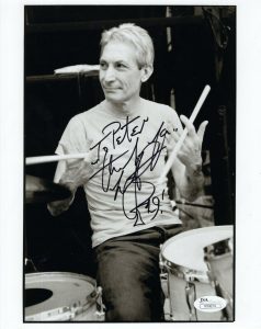 CHARLIE WATTS HAND SIGNED 8×10 PHOTO ROLLING STONES DRUMMER TO PETER JSA COLLECTIBLE MEMORABILIA