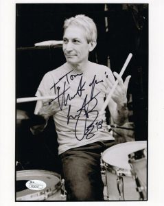 CHARLIE WATTS HAND SIGNED 8×10 PHOTO ROLLING STONES DRUMMER TO TOM JSA COLLECTIBLE MEMORABILIA