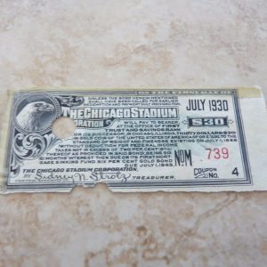 Chicago Football Boxing Hockey Stadium 1930 Building Bond Coupon Stub Receipt