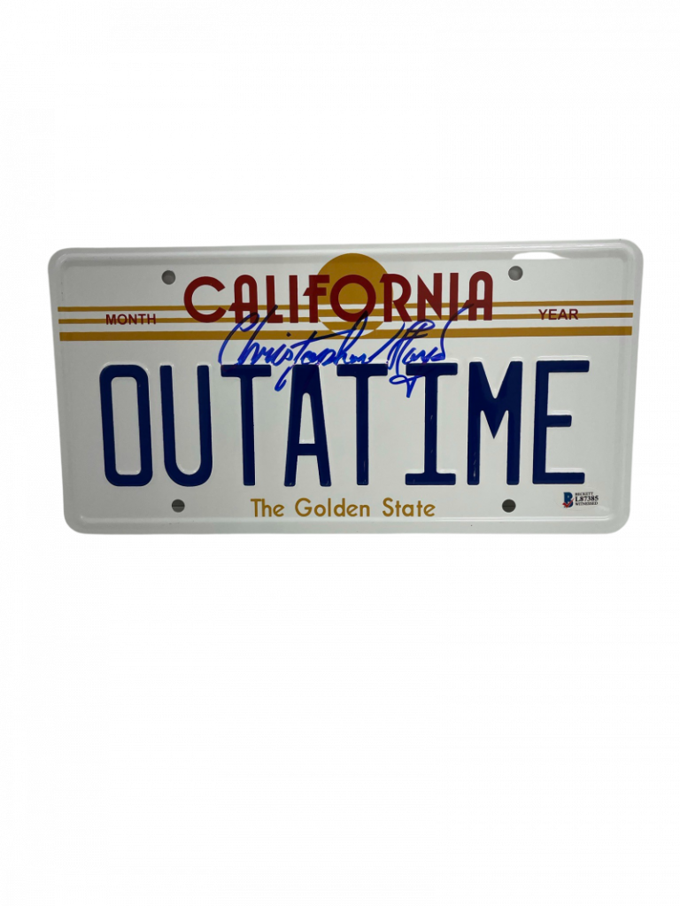CHRISTOPHER LLOYD SIGNED BACK TO THE FUTURE OUTATIME LICENSE PLATE AUTO BAS 16 COLLECTIBLE MEMORABILIA