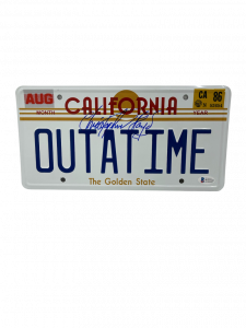 CHRISTOPHER LLOYD SIGNED BACK TO THE FUTURE OUTATIME LICENSE PLATE AUTO BAS 28 COLLECTIBLE MEMORABILIA