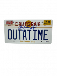 CHRISTOPHER LLOYD SIGNED BACK TO THE FUTURE OUTATIME LICENSE PLATE AUTO BAS 39 COLLECTIBLE MEMORABILIA