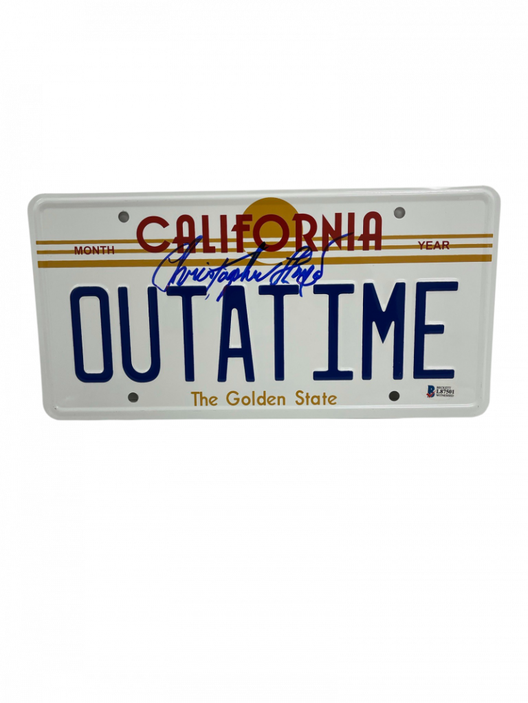 CHRISTOPHER LLOYD SIGNED BACK TO THE FUTURE OUTATIME LICENSE PLATE AUTO BAS 4 COLLECTIBLE MEMORABILIA