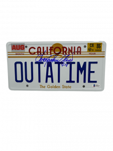 CHRISTOPHER LLOYD SIGNED BACK TO THE FUTURE OUTATIME LICENSE PLATE AUTO BAS 41 COLLECTIBLE MEMORABILIA