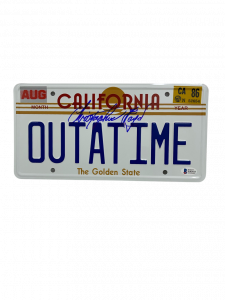 CHRISTOPHER LLOYD SIGNED BACK TO THE FUTURE OUTATIME LICENSE PLATE AUTO BAS 45 COLLECTIBLE MEMORABILIA