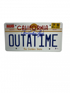 CHRISTOPHER LLOYD SIGNED BACK TO THE FUTURE OUTATIME LICENSE PLATE AUTO BAS 46 COLLECTIBLE MEMORABILIA