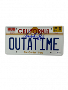 CHRISTOPHER LLOYD SIGNED BACK TO THE FUTURE OUTATIME LICENSE PLATE AUTO BAS 50 COLLECTIBLE MEMORABILIA