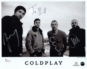 COLDPLAY HAND SIGNED 8×10 GROUP PHOTO SIGNED BY ALL TO BILL JSA COLLECTIBLE MEMORABILIA
