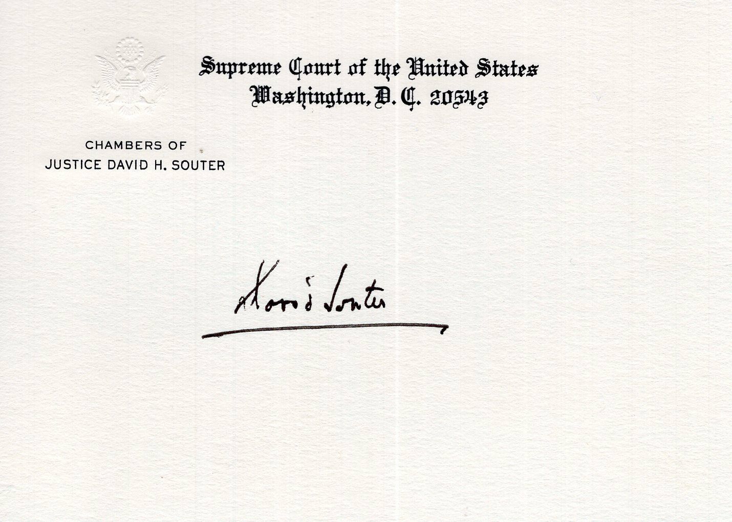 DAVID SOUTER HAND SIGNED SUPREME COURT CARD+COA SUPREME COURT JUSTICE ...