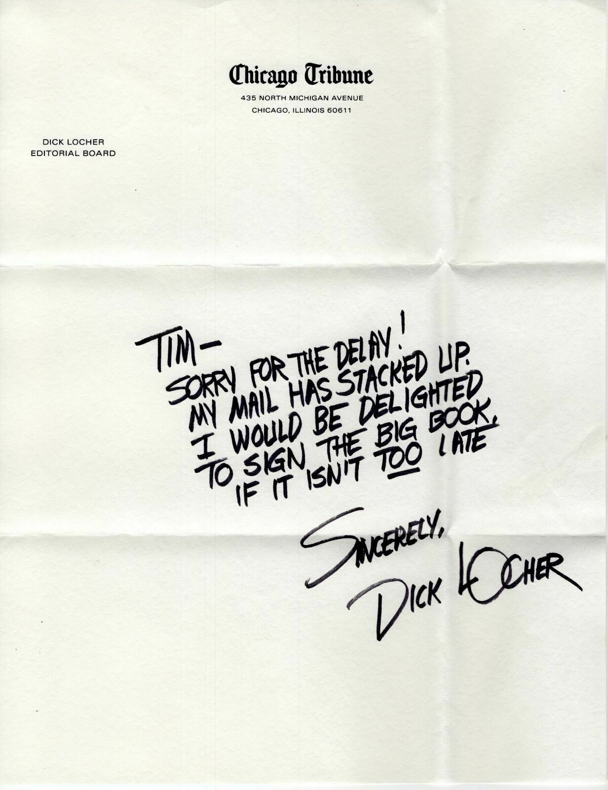 DICK LOCHER HAND SIGNED+HAND WRITTEN LETTER+COA GREAT DICK TRACY CARTOONIST