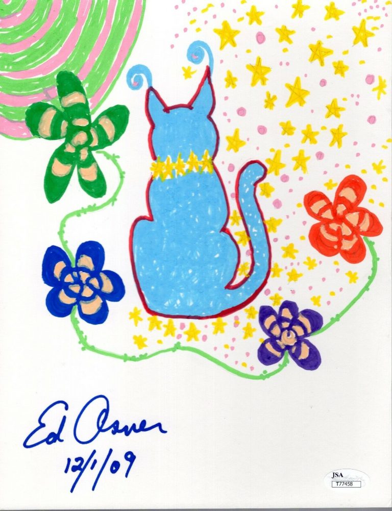 ED ASNER HAND SIGNED 8×11 ORIGINAL COLOR DRAWING HOLLYWOOD LEGEND JSA COLLECTIBLE MEMORABILIA