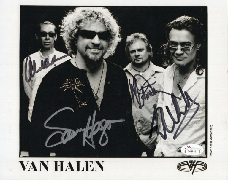 EDDIE VAN HALEN HAND SIGNED 8×10 GROUP PHOTO ALL 4 SIGNED RARE JSA LETTER COLLECTIBLE MEMORABILIA