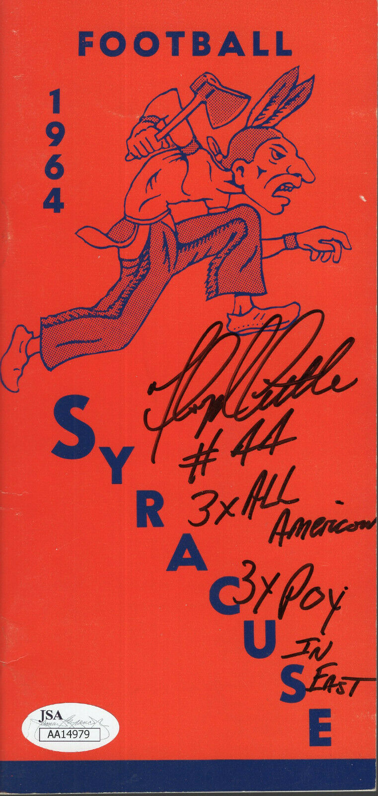 FLOYD LITTLE SIGNED 1964 SYRACUSE MEDIA GUIDE AMAZING CONDITION+RARE JSA COLLECTIBLE MEMORABILIA