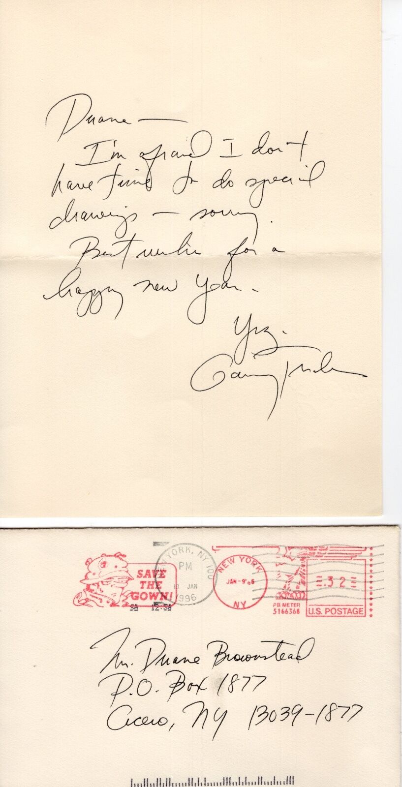 GARRY TRUDEAU HAND WRITTEN SIGNED 6x8 LETTER+COA DOONESBURY CARTOONIST