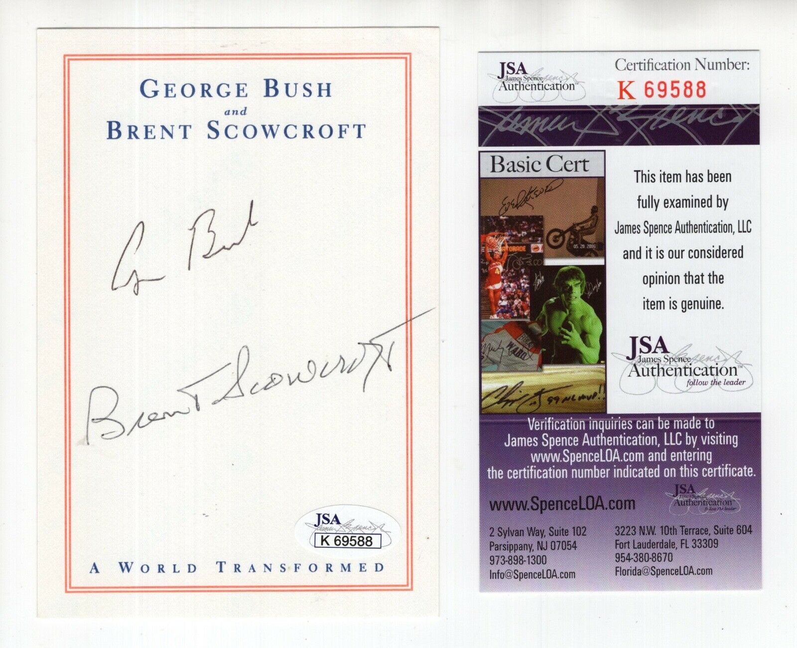 GEORGE BUSH+BRENT SCOWCROFT HAND SIGNED 4x6 BOOKPLATE AWESOME+RARE JSA