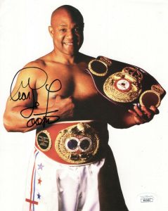 GEORGE FOREMAN HAND SIGNED 8×10 COLOR PHOTO BOXING LEGEND GREAT POSE JSA COLLECTIBLE MEMORABILIA