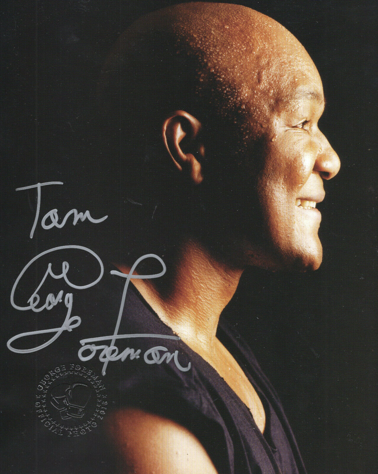 GEORGE FOREMAN HAND SIGNED 8x10 COLOR PHOTO+COA BOXING LEGEND TO TOM ...