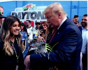 HAILEE DEEGAN signed 8x10 DAYTONA RACE CAR DRIVER w/ DONALD TRUMP photo