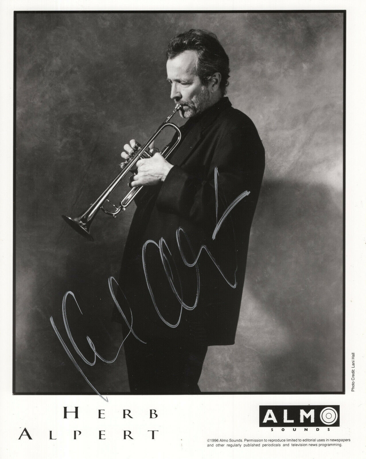 HERB ALPERT HAND SIGNED 8x10 PHOTO+COA BEST POSE EVER WITH TRUMPET