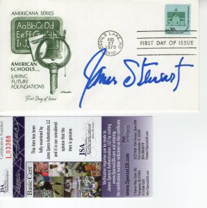 JAMES STEWART HAND SIGNED AMERICAN SCHOOLS FIRST DAY COVER 1979 RARE JSA COLLECTIBLE MEMORABILIA