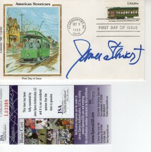 JAMES STEWART HAND SIGNED AMERICAN STREETCARS SILK FDC 1983 AWESOME JSA COLLECTIBLE MEMORABILIA
