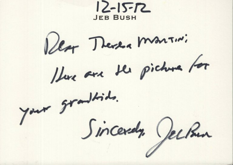JEB BUSH HAND SIGNED 5×7 NOTE CARD+COA FORMER GOVERNOR OF FLORIDA COLLECTIBLE MEMORABILIA