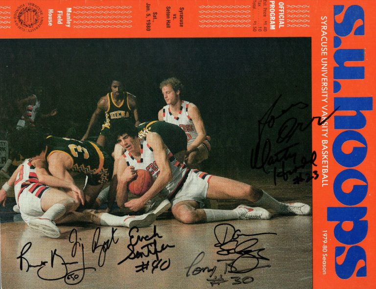 JIM BOEHEIM+BOUIE+ORR+SCHAYES+3 SIGNED 1980 SYRACUSE BK PROGRAM 7 SIGNED JSA COLLECTIBLE MEMORABILIA