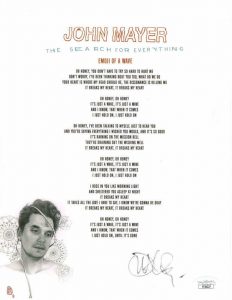 JOHN MAYER SIGNED AUTOGRAPH 8×11 THE SEARCH FOR EVERYTHING LYRIC SHEET W/ JSA COLLECTIBLE MEMORABILIA