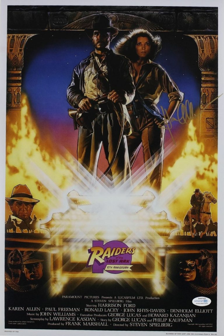 KAREN ALLEN SIGNED INDIANA JONES RAIDERS OF THE LOST ARK 12X18 MOVIE POSTER ACOA COLLECTIBLE MEMORABILIA