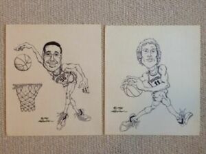LEO RAUTINS+RED BRUIN LOT TWO ORIGINAL VINTAGE 14×16 DRAWINGS 1981 SYRACUSE BK COLLECTIBLE MEMORABILIA