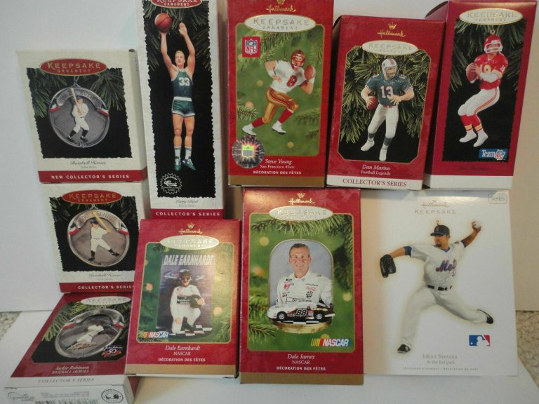 LOT OF 10 HALLMARK SPORTS ORNAMENTS BIRD+MONTANA+MARINO+RUTH+EARNHARDT