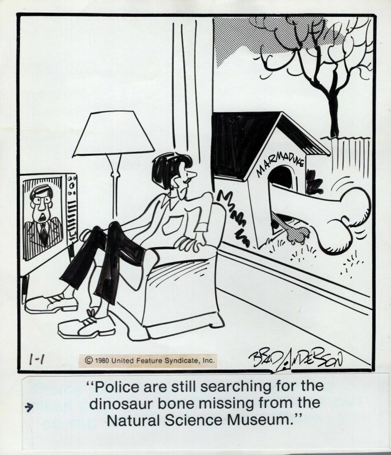 MARMADUKE ORIGINAL PEN+INK CARTOON ARK DAILY 1980 BRAD ANDERSON NEW YEARS DAY COLLECTIBLE MEMORABILIA