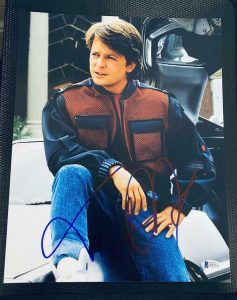 MICHAEL J. FOX SIGNED AUTOGRAPH BACK TO THE FUTURE 11×14 ICONIC PHOTO BECKETT YY COLLECTIBLE MEMORABILIA